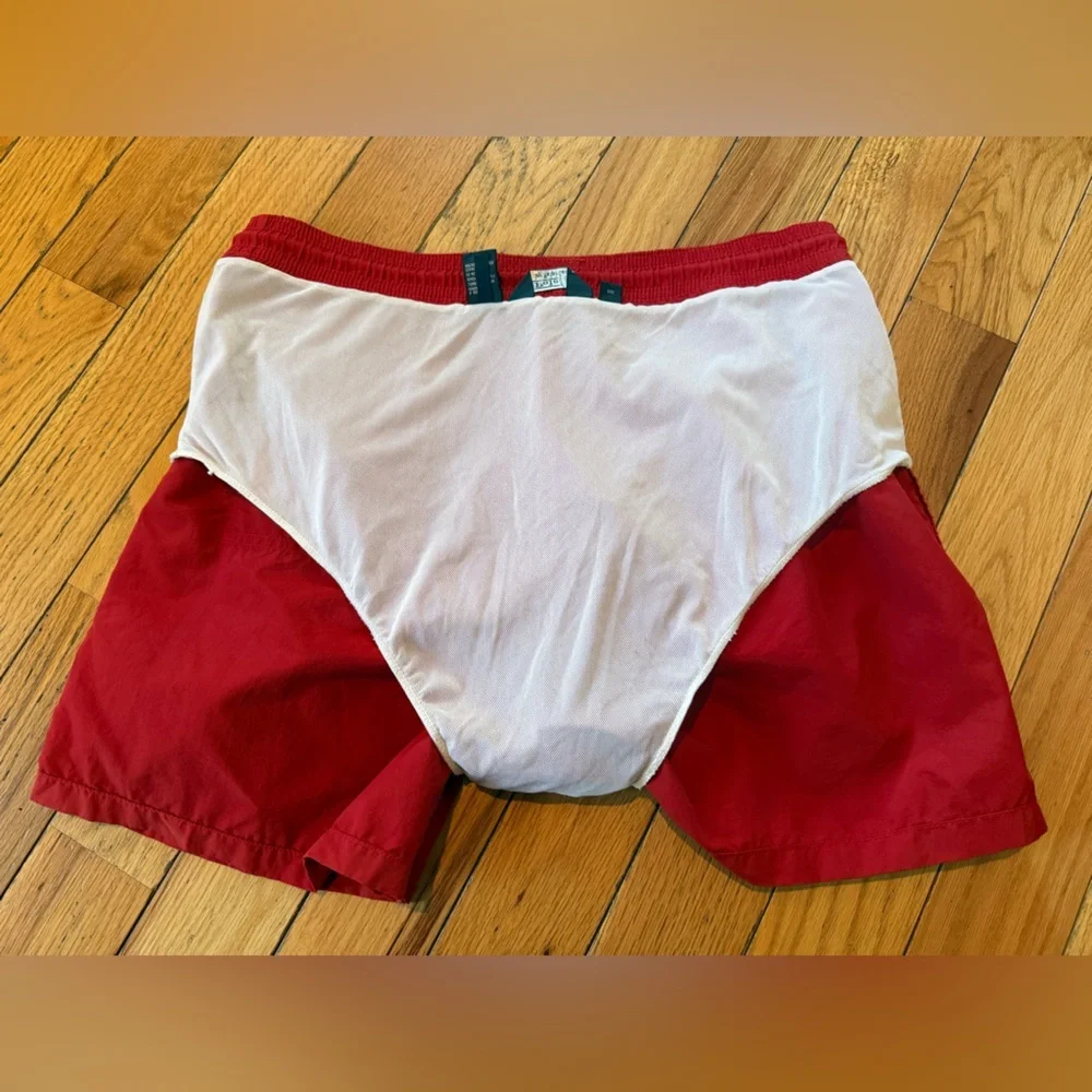 VTG Polo Ralph Lauren Red Swim Trunks Lined Lifeguard Shorts Men’s Size L - Picture 7 of 13